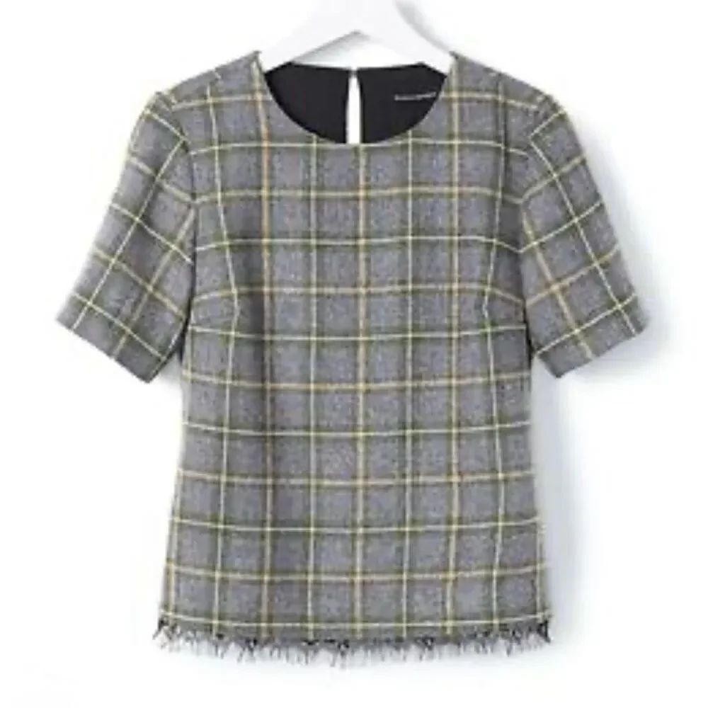 Banana Republic Plaid Lace-Trim Tweed Top size Medium